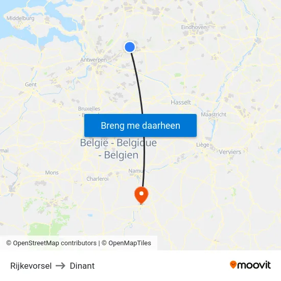 Rijkevorsel to Dinant map