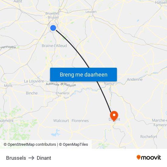 Brussels to Dinant map