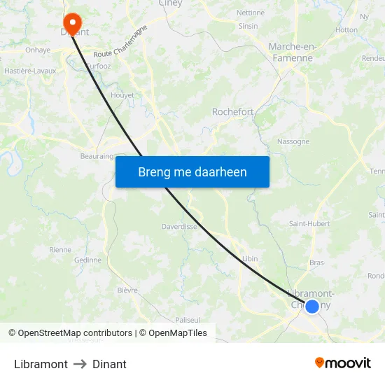 Libramont to Dinant map
