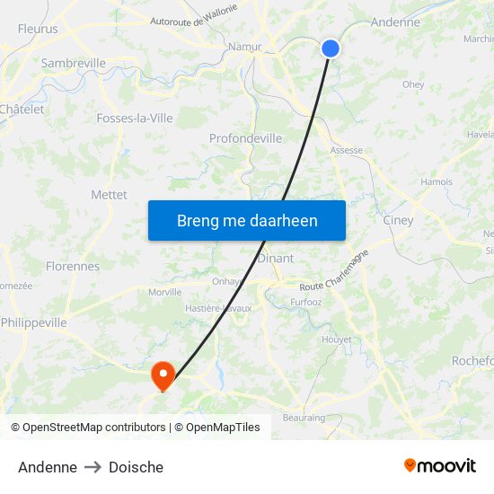 Andenne to Doische map