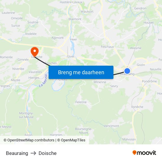 Beauraing to Doische map
