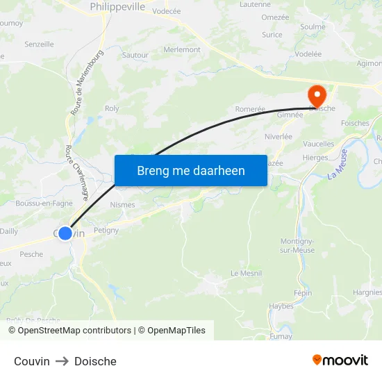 Couvin to Doische map