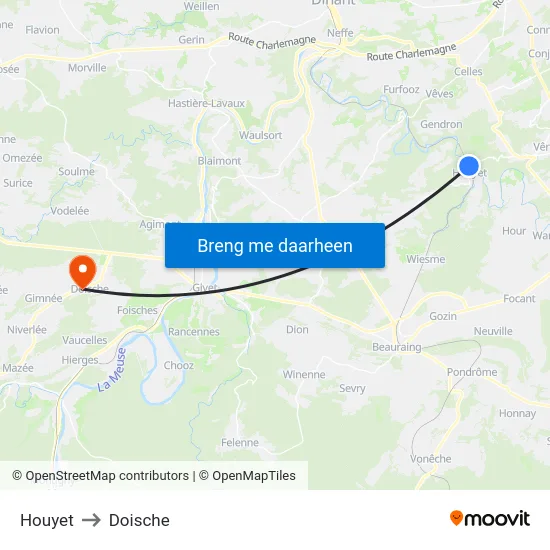 Houyet to Doische map