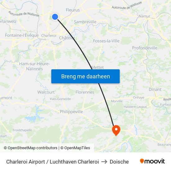 Charleroi Airport / Luchthaven Charleroi to Doische map