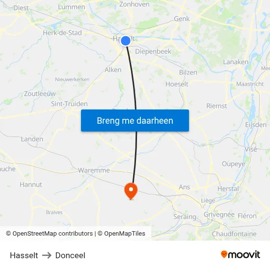 Hasselt to Donceel map