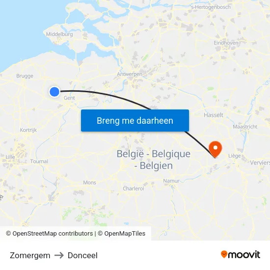 Zomergem to Donceel map