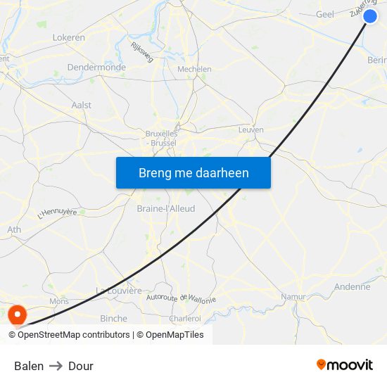 Balen to Dour map