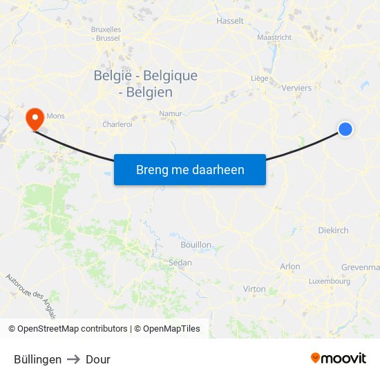 Büllingen to Dour map
