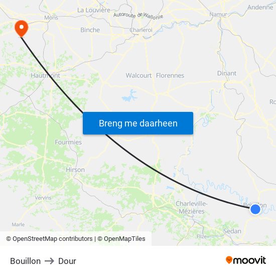 Bouillon to Dour map