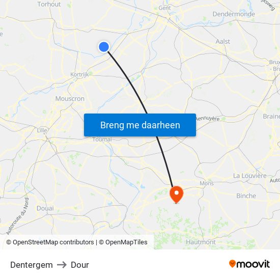 Dentergem to Dour map