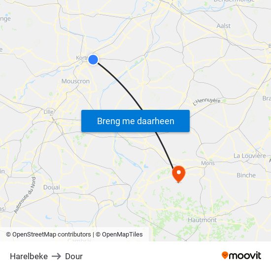 Harelbeke to Dour map