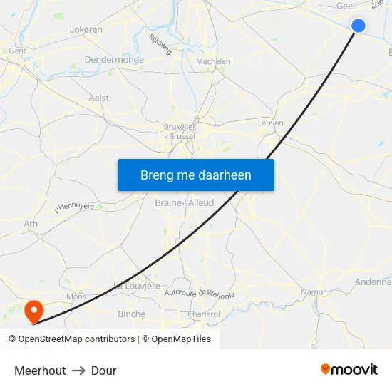 Meerhout to Dour map