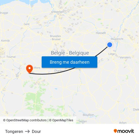 Tongeren to Dour map