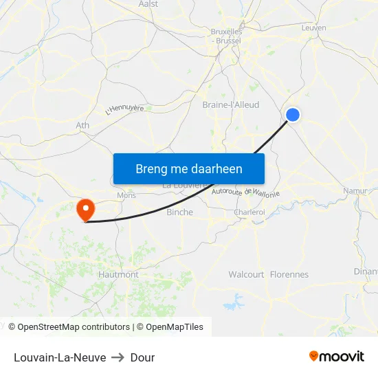 Louvain-La-Neuve to Dour map