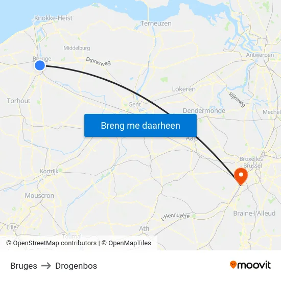 Bruges to Drogenbos map
