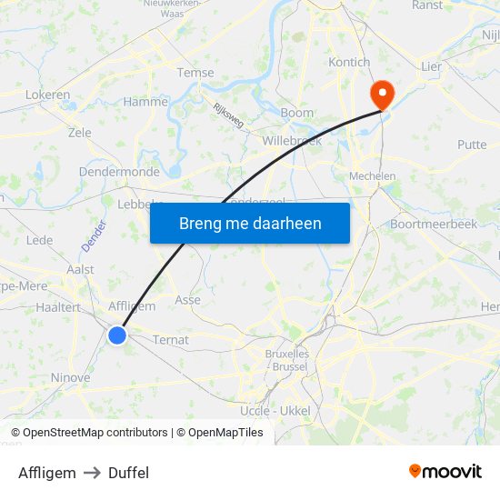 Affligem to Duffel map