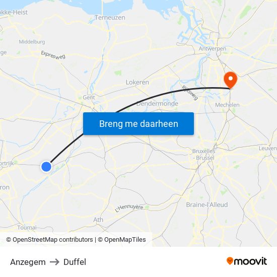 Anzegem to Duffel map