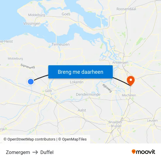 Zomergem to Duffel map