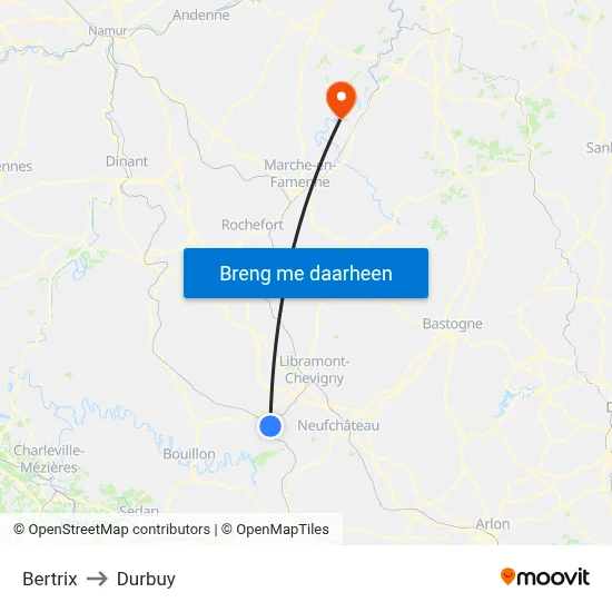 Bertrix to Durbuy map