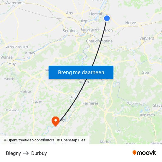 Blegny to Durbuy map