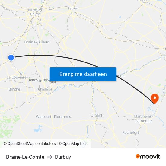 Braine-Le-Comte to Durbuy map