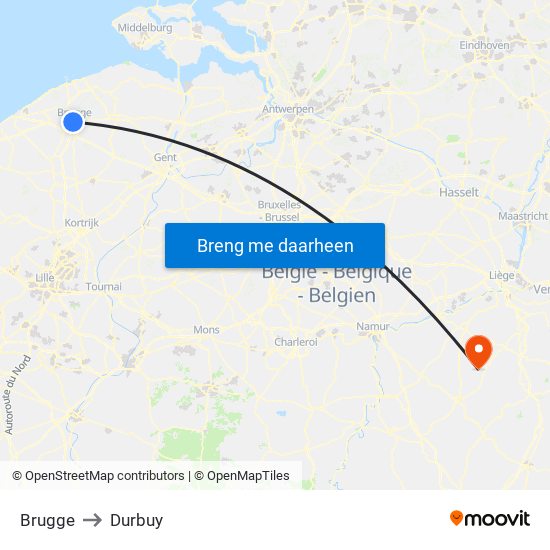 Brugge to Durbuy map