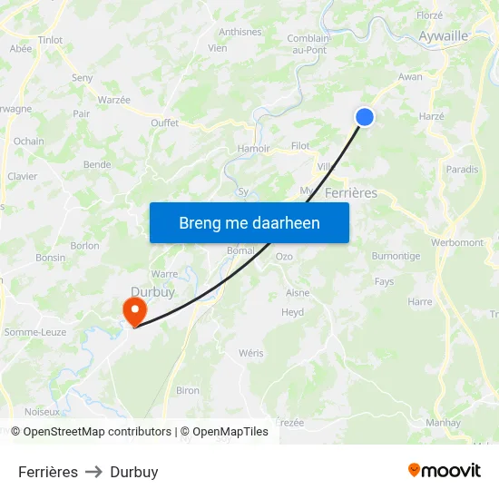 Ferrières to Durbuy map