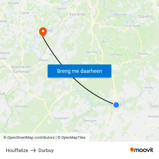 Houffalize to Durbuy map