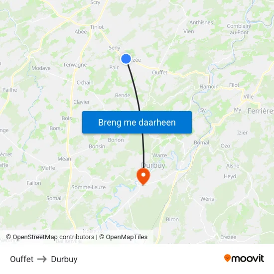 Ouffet to Durbuy map