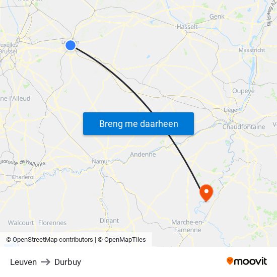 Leuven to Durbuy map