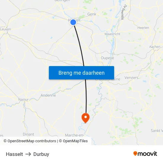 Hasselt to Durbuy map