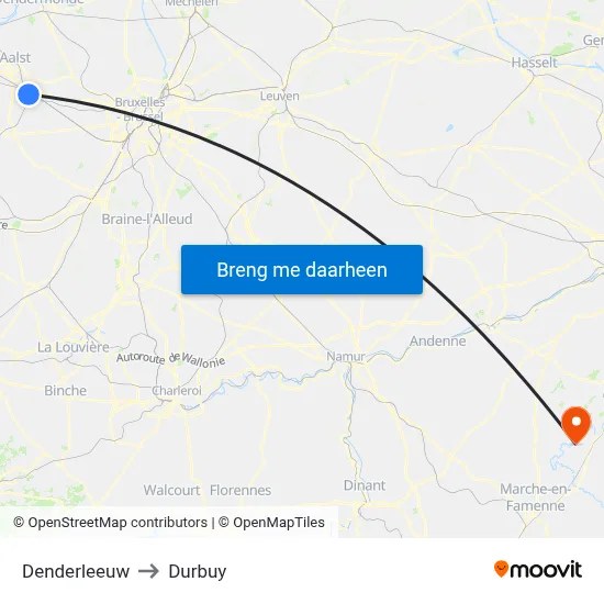 Denderleeuw to Durbuy map