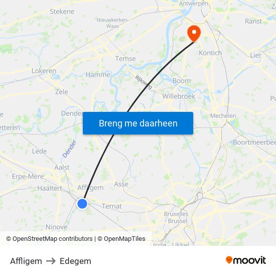 Affligem to Edegem map