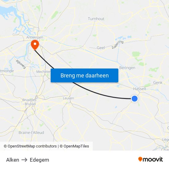 Alken to Edegem map