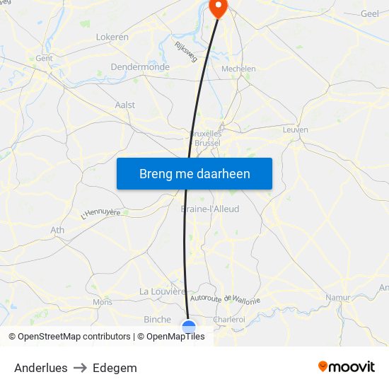 Anderlues to Edegem map