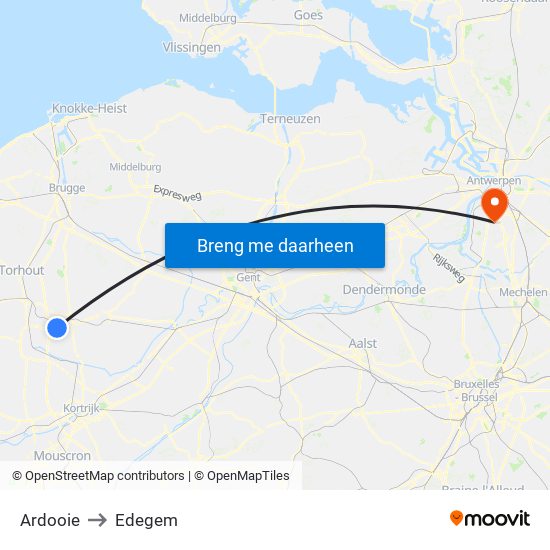 Ardooie to Edegem map