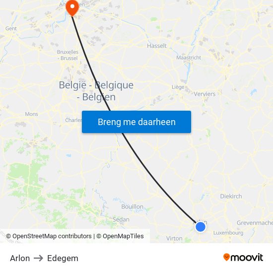 Arlon to Edegem map