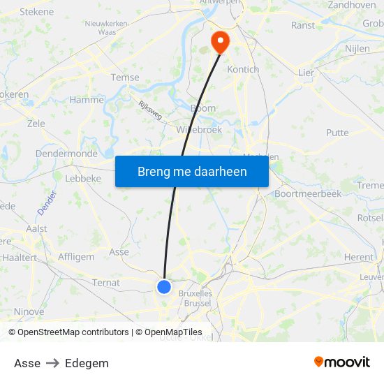 Asse to Edegem map