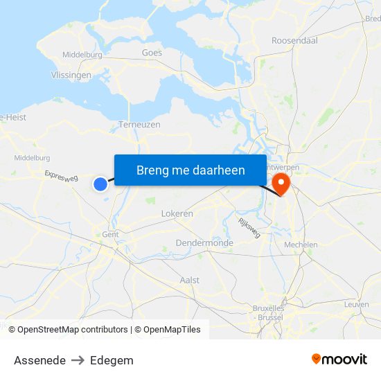 Assenede to Edegem map
