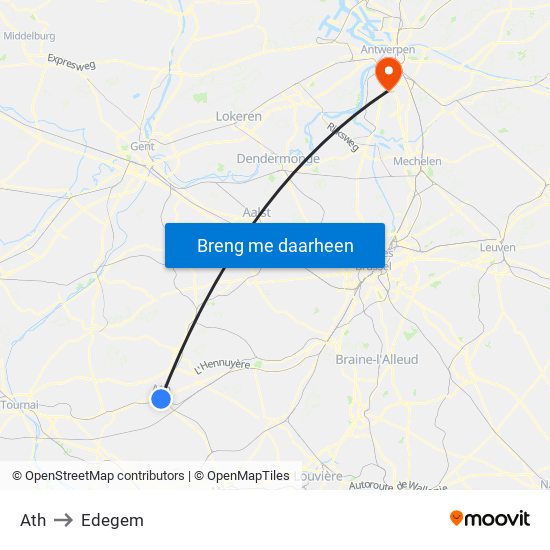 Ath to Edegem map