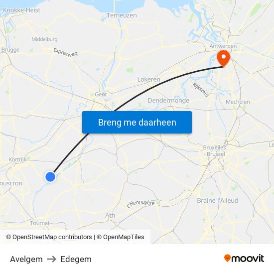 Avelgem to Edegem map