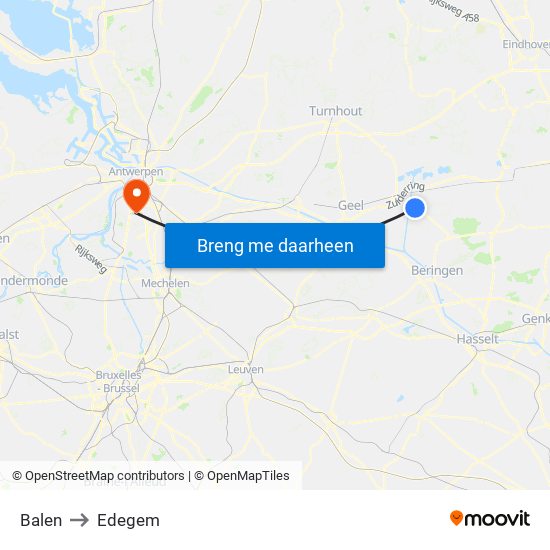 Balen to Edegem map