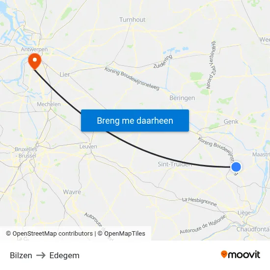 Bilzen to Edegem map