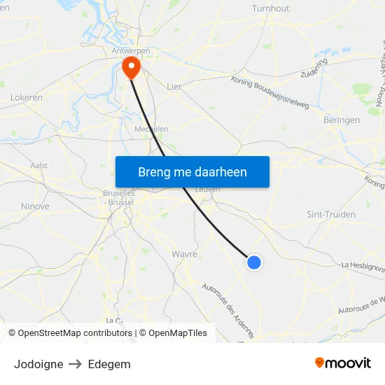 Jodoigne to Edegem map