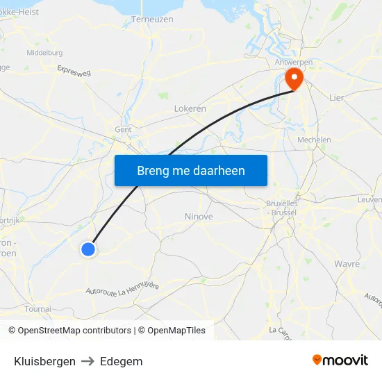 Kluisbergen to Edegem map