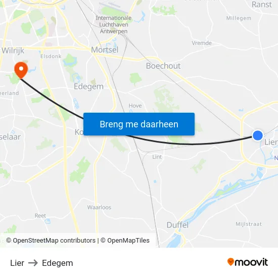 Lier to Edegem map
