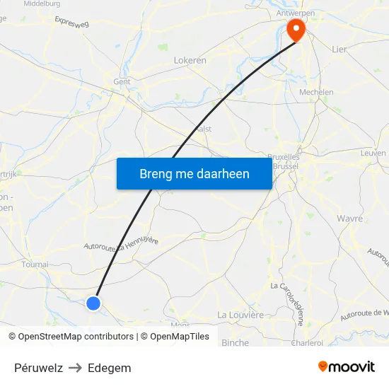 Péruwelz to Edegem map