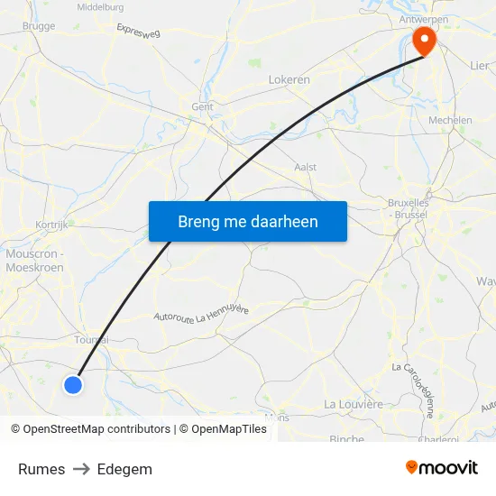 Rumes to Edegem map