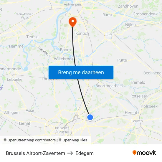 Brussels Airport-Zaventem to Edegem map