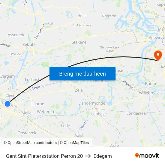 Gent Sint-Pietersstation Perron 20 to Edegem map